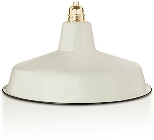 Industrie Lampenschirm Emaille Weiß (2. Wahl), Fabriklampe 36 cm, inkl. Lampenfassung Messing Finish