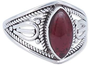 mantraroma Ring Silber Damen Granat Edelstein rot ausgefallen verspielt
