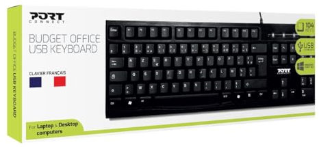 Port Connect Clavier pc de Bureau USB-a indicateurs LED azerty EU Noir