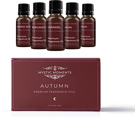 Mystic Moments | Autumn Fragrance Oil Gift Starter Pack 5x10ml | Baked Apple, Bergamot, Caramel, Musk, Pear | Perfect as a Gift