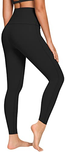 QUEENIEKE Damen Sport Leggings Hohe Taille Blickdicht Yoga Leggins Sporthose Bauch-Straffung Workout Gym Yogahose - 68 cm (Schwarz, 46-48)