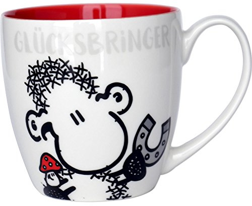 Sheepworld 45427 Tasse Glücksbringer, Schaf mit Hufeisen, Innendruck rot, Fine Bone China, 45 cl, Geschenk Ostern