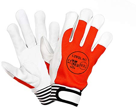 LEVEL-SC 12 Paar Leder Montagehandschuhe Klettverschluss Arbeitshandschuhe Orange 9,10(T-PLUS-12)(10)