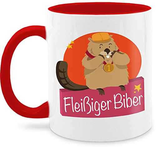 Tasse Tassen 325ml - Statement - Fleißiger Biber - 325 ml - Rot - geschenke für fleißige kaffetassen sprüche statements bieber haferl statement-tasse frohes neues jahr fleißig fanmug