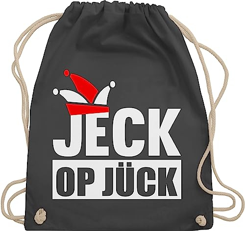 Shirtracer Turnbeutel Rucksack - & Fasching - Taschen - Jeck op Jück Rot Weiß I Rot Weiss Karneval Köln I Rut und Wiess Köln I Karnevals Jecken - Unisize - Dunkelgrau - beutel kölle karnevalsbeutel