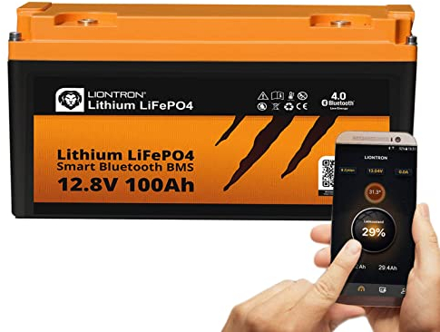 LIONTRON LiFePO4 12,8V 100Ah LX; 1280Wh; > 3000 Zyklen bei 90% Entladungstiefe (DOD) mit BMS und Bluetooth Überwachung; für Wohnmobil oder Boot 344x172x202mm - LISMART12100LX