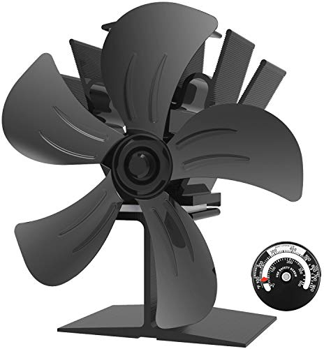 LUMAMU Ofenventilator - Stromloser Ventilator Für Holz/holzofen/kamin, Hitze Powered Kaminventilator Mit 5 Rotorblätter Und Kein Lärm, Umweltfreundlich, Schwarz