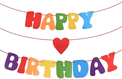 MEJOSER Bunt Geburtstag Girlande Filz Happy Birthday Girlande Banner Wimpelkette Bunte Wimpel für Kinder Geburtstag Party Dekoration Schriftzug