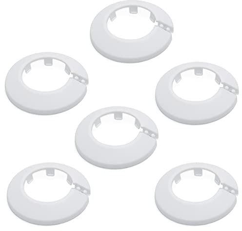 MroMax Fit 1.34 Outer Diameter Flange Water Pipe Cover Decoration White Pipe Cover Radiator PP Plastic 34mm Escutcheon Collar for Wall Pipe Tube Decoration 6Pcs