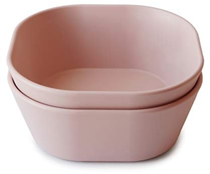 mushie Cuencos Cuadrados para Niños Set de 2 | Fabricados en Dinamarca | Libres de BPA | Aptos para lavavajillas | Equipamiento inicial seguro, duradero | Blush