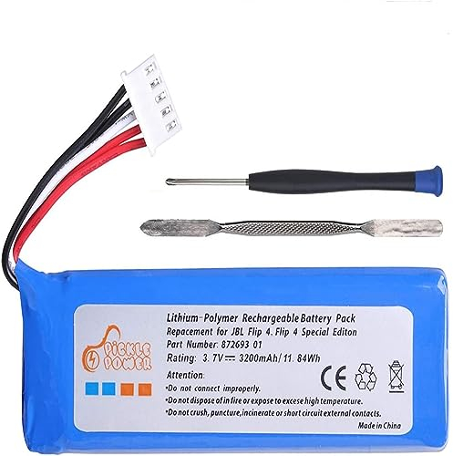 Pickle Power Batteria Ricaricabile per JBL Flip 4, Flip 4 Special Edition Speaker, JBL GSP872693 01, 3200mAh/11,84Wh