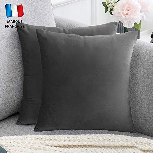 Douceur De Plumes 2er Set Dunkelgrau Samt 50x50 cm Dekorativer Kissenbezug, Weicher Moderner Rechteckiger Kissenbezug, Skandinavisches Wohnzimmer Dekor Sofa Schlafzimmer Bettboden (2 Dunkelgrau)