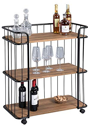 Beauty.Scouts Beistellwagen Narvik m. Rollen 80x90x40cm Eiche braun 3 Ablagen Beistelltisch Caffeetisch Sofatisch Dekotisch Glastisch Tisch Metalltisch