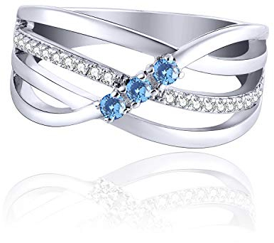 JO WISDOM Damen Ring breit Silber 925 mit 3A Zirkonia März Geburtsstein Aquamarin Farbe Swarovski Verlobungsring,Schmuck für Frauen