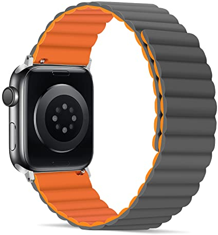 Tasikar Band Kompatibel mit Apple Watch Armband 49mm 46mm 45mm 44mm 42mm Silikon Ersatzarmband mit Starkem Magnetverschluss für iWatch Ultra 3 2 1 SE Series 11 10 9 8 7 6 5 4 3 2 1 (Orange-Grau)