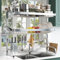 Over Sink Drainer Rack, Adjustable (25.6-35.5) 3 Tier Over The Sink Dish Drying Rack, Full 304 Stainless Steel Dish Drainer with Utensil Holder and 10 Hooks