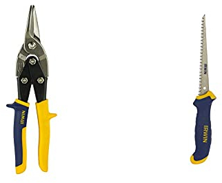 Irwin 10504311 Straight Cut Aviation Snip & 10505705 8TPI Jab Saw for Plaster Board Dry Wall, 165mm