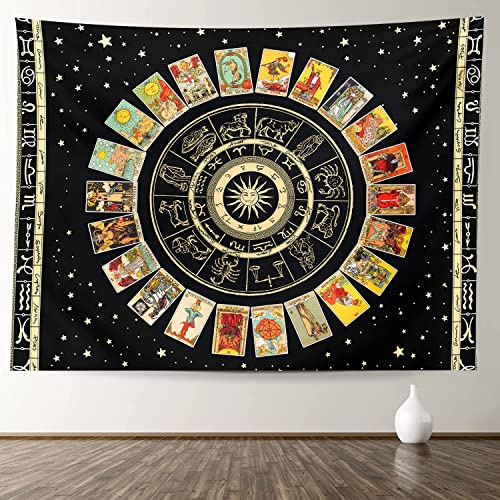 XGXL Tapisserie Tarot Sternzeichen Tapisserie - Astrologie Wandteppich für Schlafzimmer Ästhetische Decke Schwarz Konstallation Tapisserie Manta de Tarot College Wohnheim Zimmer Dekor Psychische