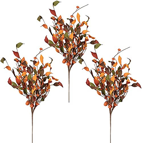 WERTSWF 3 ramas de hojas de otoño de calabaza, tallo de calabaza artificial de 65 cm, ramo de flores secas para arreglos florales