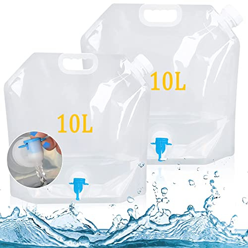 Sac d'eau Pliable Sac d'eau, 2 Pièces Sacs de d'eau Pliable, Bidon Pliables et Portables, Sacs d'eau Pliable Eau Potable Conteneur, Sac d'eau Pliable pour Camping, Randonnée, Pique-Nique(10L)