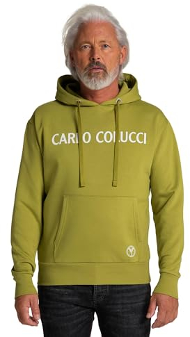 Carlo Colucci Sweathoodie mit Schrifzug auf Brust Oliv M