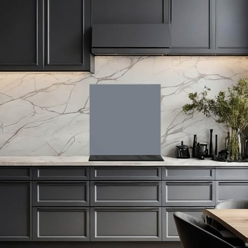 banjado Küchenrückwand Glas ohne Bohren 60x60cm – Glasrückwand Küche mit Motiv Silber Metallic/Spritzschutz Küchenrückwand Glas/selbstklebende Küchenrückwand Platte - magnetisch & beschreibbar
