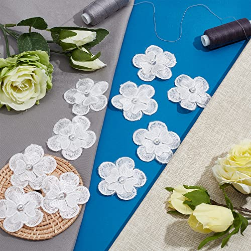 GORGECRAFT 20St Weiße Stickerei-Blumen Zum Aufnähen 3D 2 Schichten 5 Blütenblätter Spitzenblume Mit Imitationsperle Spitze Bestickte Applikationen Für Hochzeit Brautkleid Verschönerung Näharbeiten