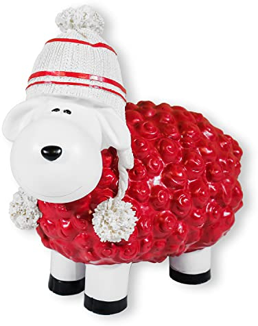 colourliving Schaf Figur Buntes Deko Schaf mit Mütze Gartenfigur Schaf Dekofigur Schaf lustige Schafe (Rot)