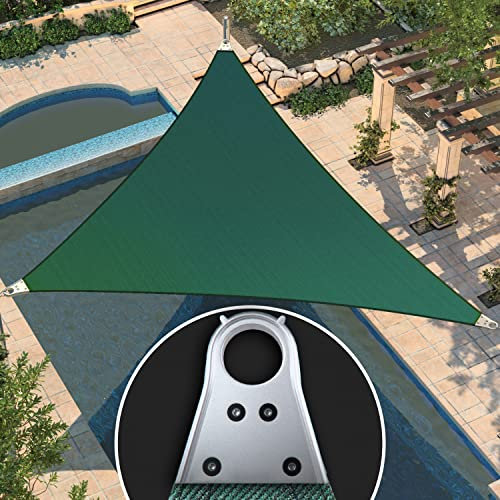 Amgo Sonnensegel, dreieckig, 90 x 96 x 90 cm, Grün, für Sonnenschutz, Sonnenschutz für Terrasse, 98 % UV-Blockierung, kommerzieller Standard, strapazierfähig, 260 g/m²
