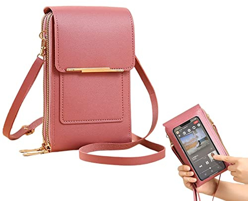 Multifunktionale Touchscreen-Handytasche, Anti-Diebstahl-Umhängetaschen aus Leder für Damen, Messenger-Tasche, Kleine Handy-Umhängetasche mit Touchscreen