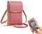 Multifunktionale Touchscreen-Handytasche, Anti-Diebstahl-Umhängetaschen aus Leder für Damen, Messenger-Tasche, Kleine Handy-Umhängetasche mit Touchscreen (Pink)