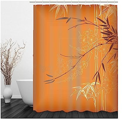Stfery Duschvorhang Moderne Kunst, Duschrollo für Badewanne Bambus Orange Zweig 120x180 Polyester Bad Vorhang Badezimmer Deko