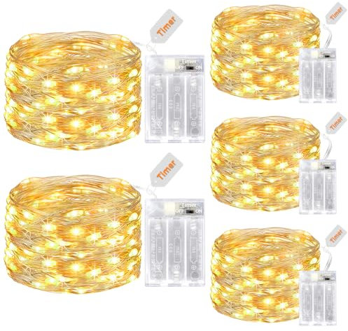 litogo Fairy Lights Battery Operated with Timer, [5 Packs/5M/50 LED] Copper Wire Micro LED String Lights Indoor, Warm White Hanging Twinkle Lights for Bedroom Christmas Party Wedding DIY Decoration