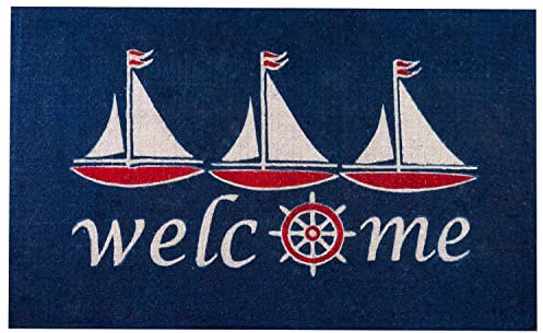 Nautical Sailboat Welcome Doormat Non Slip Rug Entryway - Outdoor Door Mat Porch Garage Entrance Mat 36X24 Inch