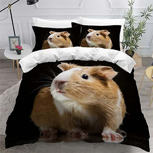AKATIE Bettwäsche Meerschweinchen Bettwäsche 135x200 Kinder Tier. Schwarz Bettbezug Set Weich Microfaser Kinderbettwäsche 3 Teilig Mit ReißVerschluss Mit 2 Kissenbezug 80x80 cm