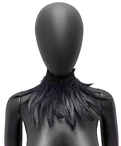 MoreChioce Gothic Federkragen Halsband, Natürlichen Feder Halsband Federboa Choker Kragen Halloween Schal Cape für Frauen und Mädchen Party Glamour Kostüm Party,Schwarz