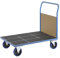 eurokraft | pro | Plattformwagen mit Holzwänden | Vollelastik-Rollen | 1 Stirnwand | Ladeflächen-LxB 1200 x 800 mm