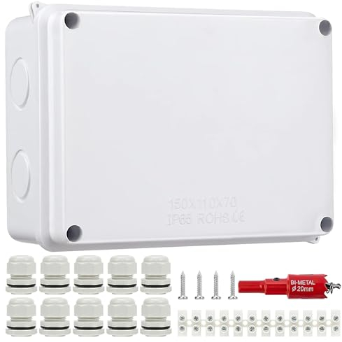Abzweigdose Aufputz 150x110x70mm, Abzweigdose wasserdicht IP65 mit 10 Öffnungen, Weiß außen Aufputz Verteilerdose mit Kabelverbinder für Feuchtraum Garten