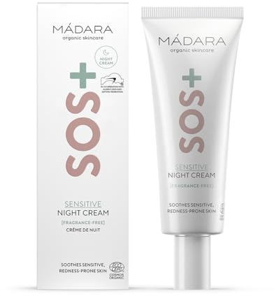 MÁDARA Organic Skincare | SOS+ SENSITIVE Nachtcreme, 70ml – Beruhigende Feuchtigkeit für empfindliche, zu Rötungen neigende Haut, Dermatologisch nachgewiesen, Rötungen zu beruhigen