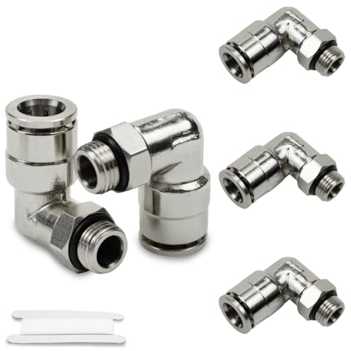 Bwintech 5 Pcs Tubes 8mm OD x filetage mâle 3/8 BSP avec coude O-Ring Laiton nickelé Raccord pneumatique Push to Connect Push Lock