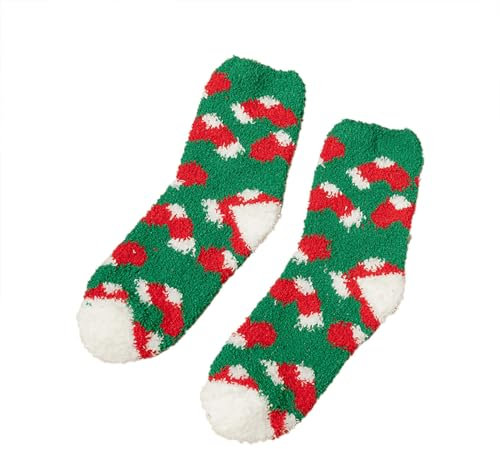 Generisch Wollsocken für Herren, 1 Paar Weihnachtsstrümpfe für Damen, Weihnachtsbaum, Weihnachtsmann-Socken aus Korallensamt, weiche Socken, grün, One size