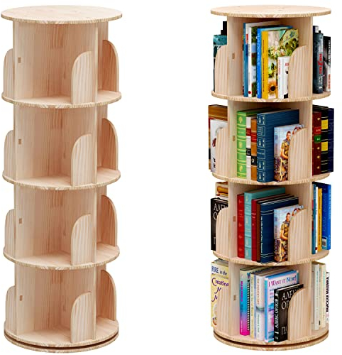 PTUWODS Rotating 360° Bookshelf Bookcase Hexagonal Children's Bookcase Tall Bookcase Floor Standing Corner Book Shelf Storage Rack for Home Living Room Office (4 Tier)