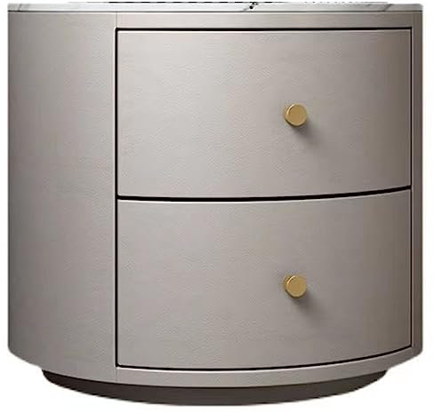 CASEGO Einfacher runder Nachttisch, dreischichtige Schublade, große Trennwand, Aufbewahrung, Stabiler und langlebiger Kleiner Haushaltsschrank (Beige Two Drawers)