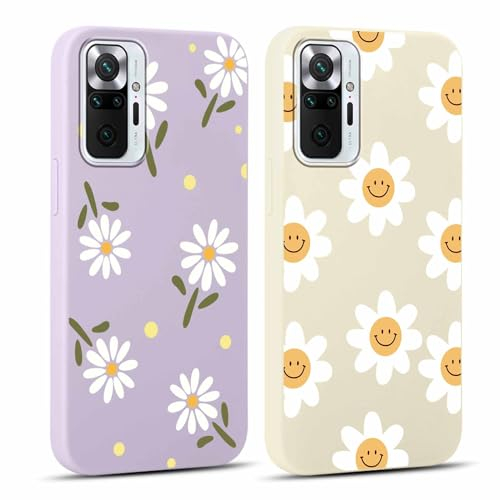 Yoedge 2 Stück HandyHülle für Xiaomi Redmi Note 10 Pro/Note 10 Pro Max 4G Hülle 6,67, Mädchen Schutzhülle Blumen Muster Aesthetic Design,Frauen Geschenk Weich Silikon Stoßfest Case, Lila Blume