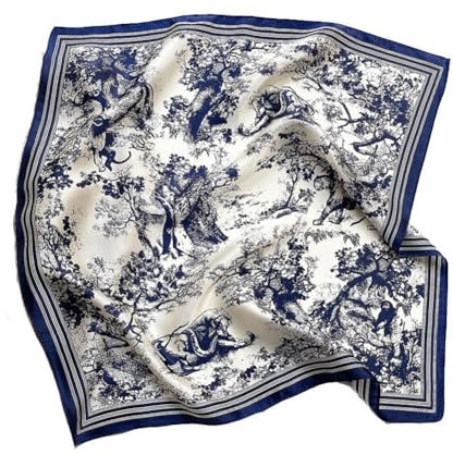 Yurosiay Damen Seidenschal 100% Natürliche Maulbeerseide Schal Mode Bedruckter Halstuch Seide Quadratisch Seidentuch Kurz Silk Schal Elegant Seide Kopftuch Weich Seidenschal 53×53cm Marineblau