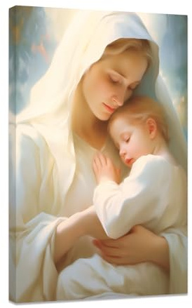 CCWACPP Jungfrau Maria Wanddekoration gerahmte katholische Leinwandbilder Jesus mit seiner Mutter Malerei religiöse spirituelle Poster Drucke Kirche Gebet Raumdekoration (B (30.00 x 45.00 cms))