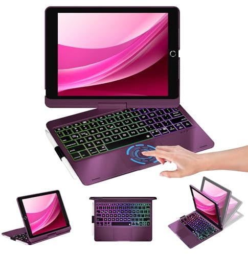 Baisla Funda para iPad de 9ª generación con teclado de 10.2 pulgadas (2021), rotación de 360° con trackpad y retroiluminación arcoíris, funda con teclado para iPad 9ª/8ª/7ª, iPad Air 3, iPad Pro 10.5
