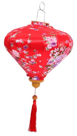 DOITOOL Vietnamesische Laterne in Rautenform Laterne für Den Außenbereich Seide Eisenlegierung Rot 12 Zoll Dekoration für Das Neujahrsfest