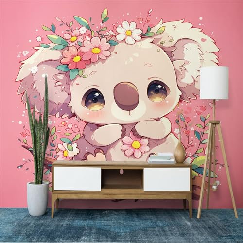 Papier Peint Panoramique Koala À Imprimé Animalier Mural, Rose Poster Géant Mural Personnalisé 3D pour Salon, Chambre d'Enfants, Restaurant, 200 x 140 cm (WxH) Décoration Murale Fresque