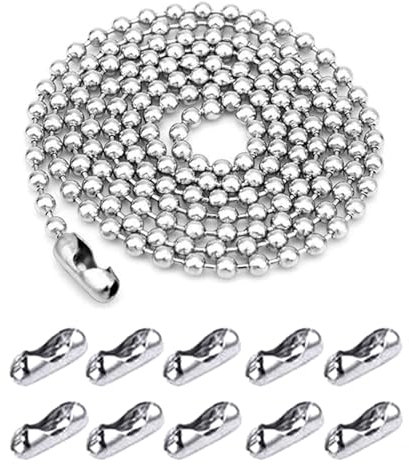 Butyeak Edelstahl Kugelkette, Edelstahl Perlen Rollenkette, 5 Meter Kugelkette, 3mm Durchmesser mit 10 Passenden Anschlüssen, Für DIY-Schmuckherstellung, Halsketten, Armbänder, Schlüsselanhänger Usw